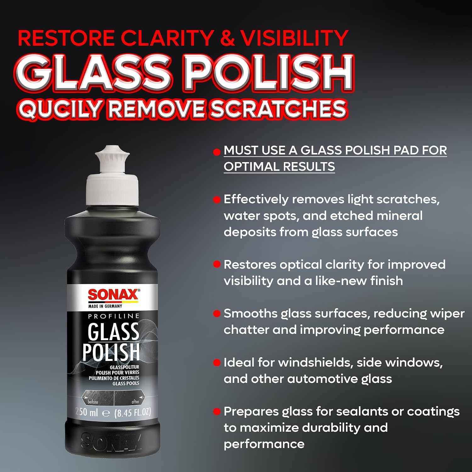 Thumbnail 6 de SONAX PROFILINE Glass Polish (250 ml) – polissage sans silicone pour vitres automobiles