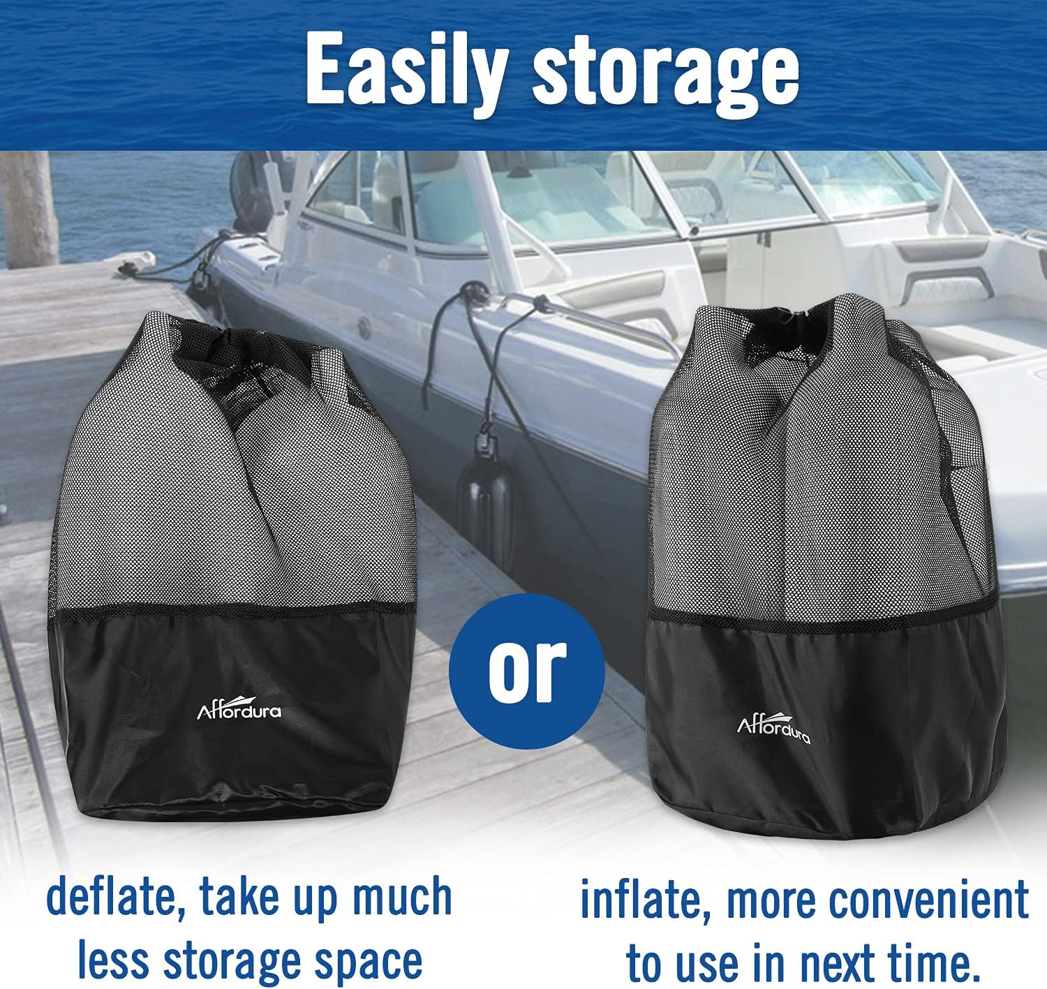 Detalle de Affordura Boat Fender 4 Pack: 4x 6.5-Inch Boating Fenders with Ropes, Pump and Storage Bag