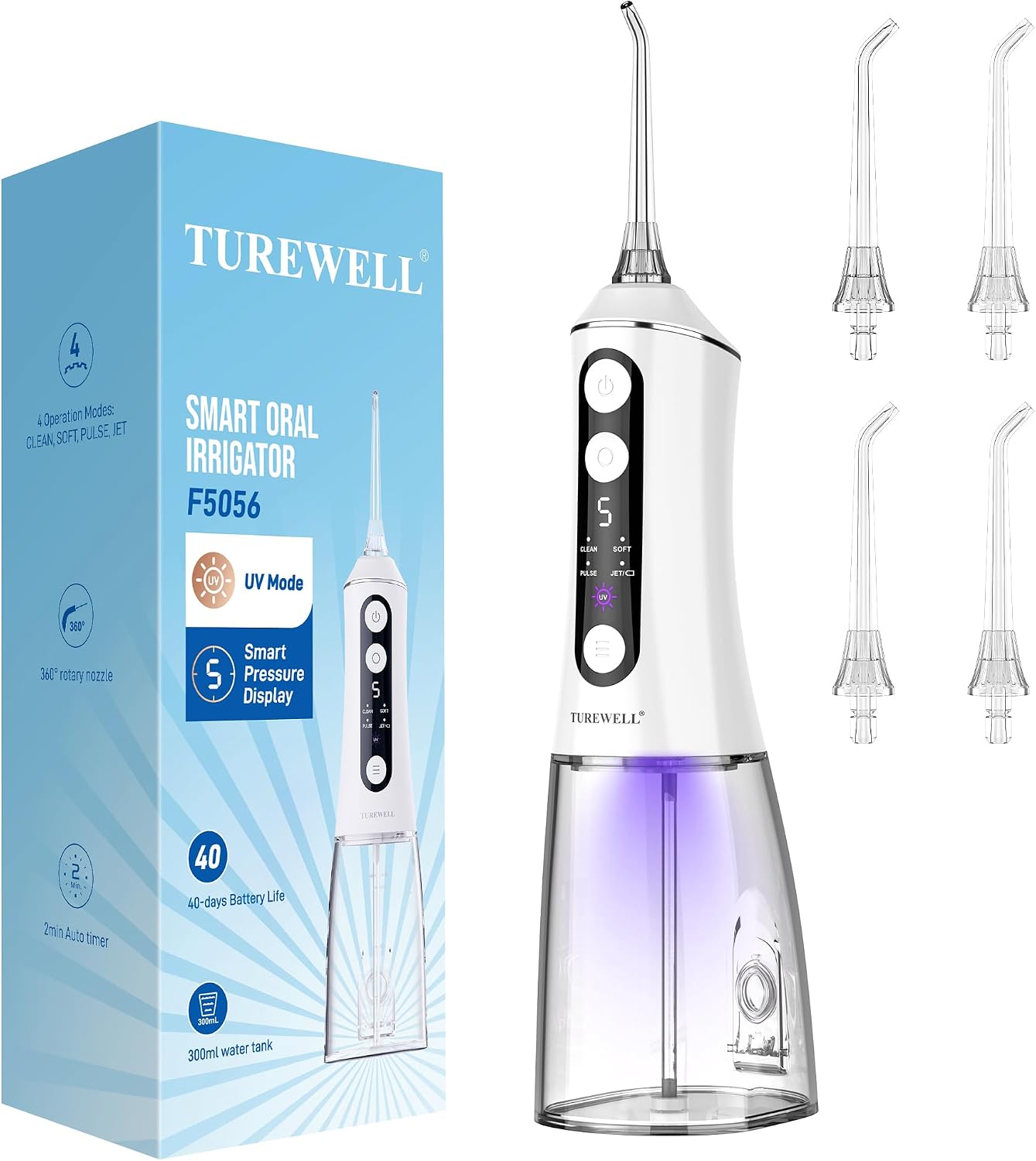 Detalle de TUREWELL Water Flosser, 300 mL Tank