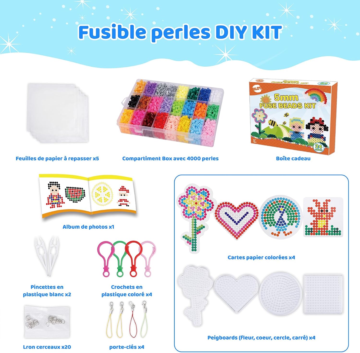 Thumbnail 1 de BLOT Perles à Repasser 24 Couleurs 4000 Fusible – kit de bricolage créatif (5mm)