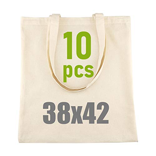 Detalle de IDEA HOME Bolsa de Tela Reutilizable (Pack de 10) – 38x42 cm, 144 g/m², asas largas