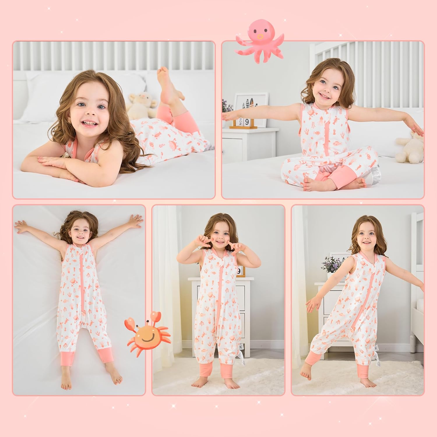 Thumbnail 6 de Baby Schlafsack mit Füßen 1.0 TOG aus 100% Baumwolle (Koralle, M) – ideal für Frühling & Herbst