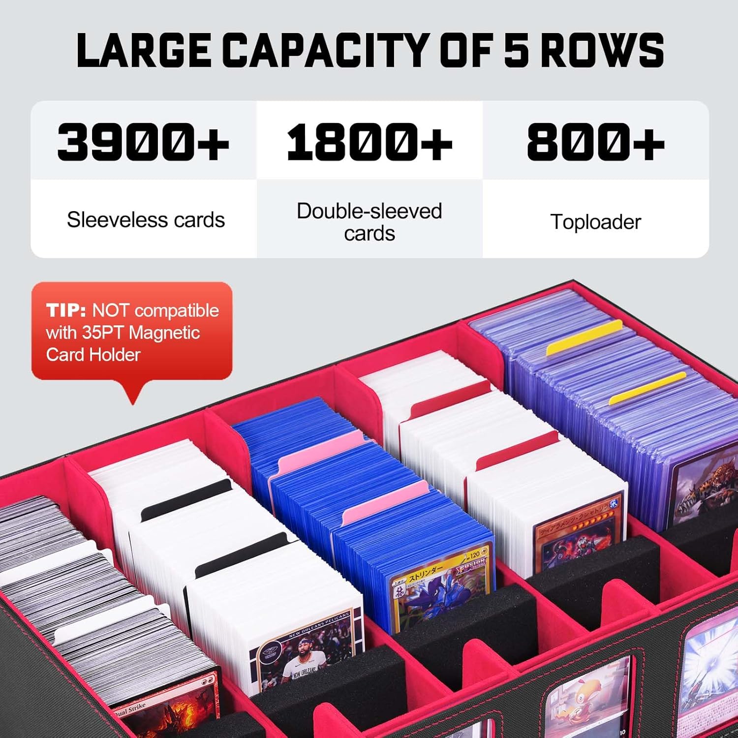Thumbnail 1 de ZLCA 5-Row Trading Card Storage Box with Handle (Black & Red)