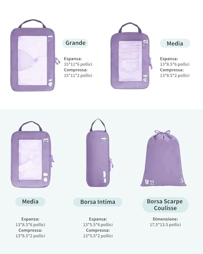 Thumbnail 1 de ECOHUB 5 Pezzi Organizer Valigia Compressione – Set di packing cubes viola chiaro