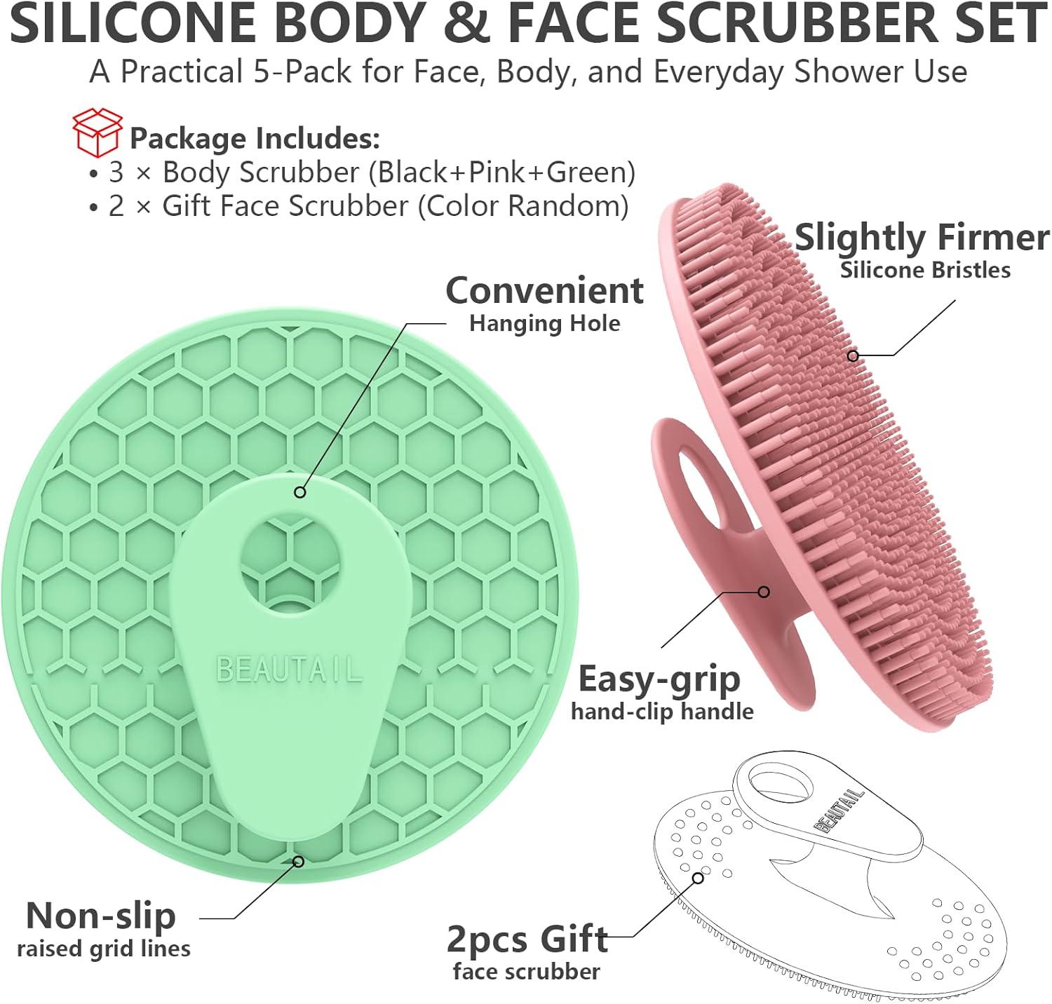 Detalle 2 de Silicone Body and Face Scrubber Set 5 Pack by BEAUTAIL