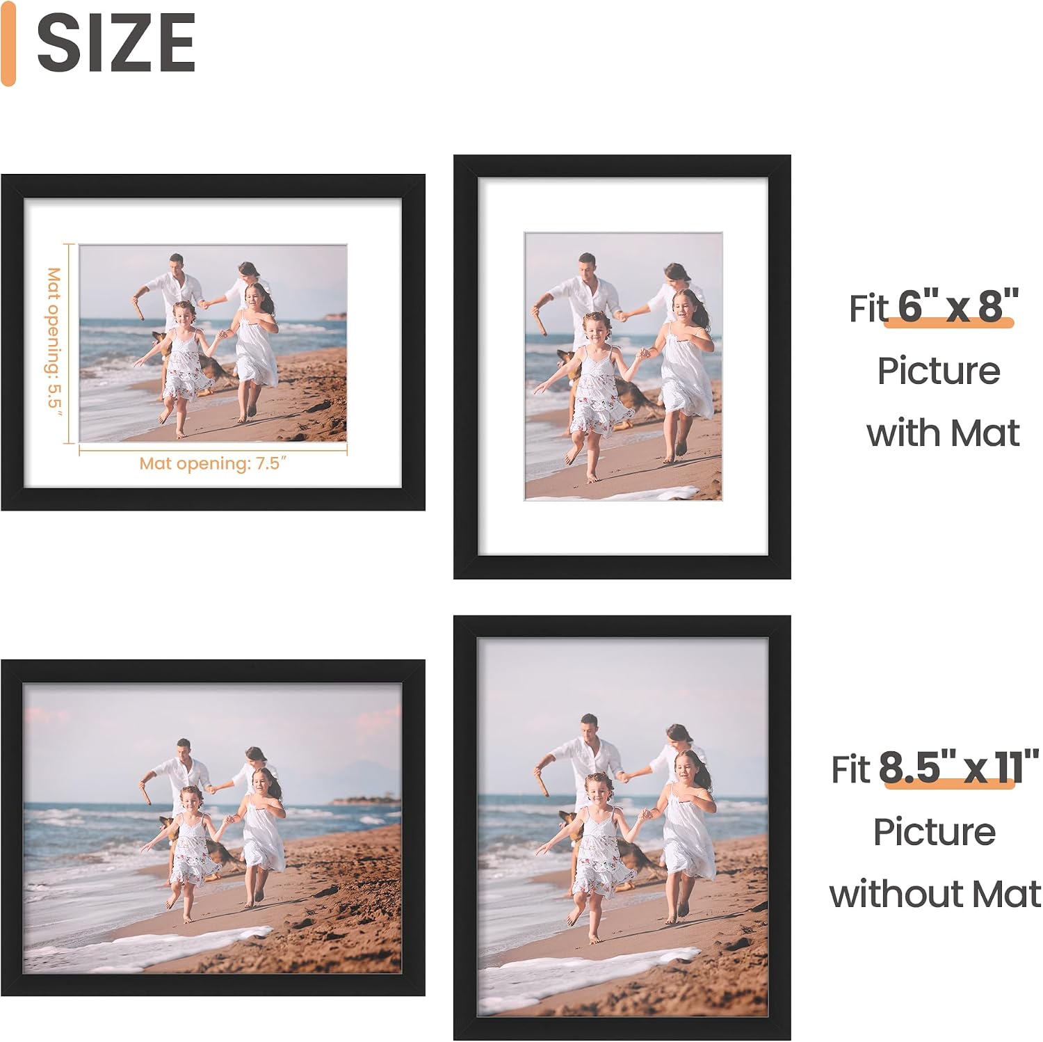 Detalle de upsimples 8.5 x 11 in wall picture frame (black) — supports 6 x 8 with mat or 8.5 x 11 without mat, 1-pack