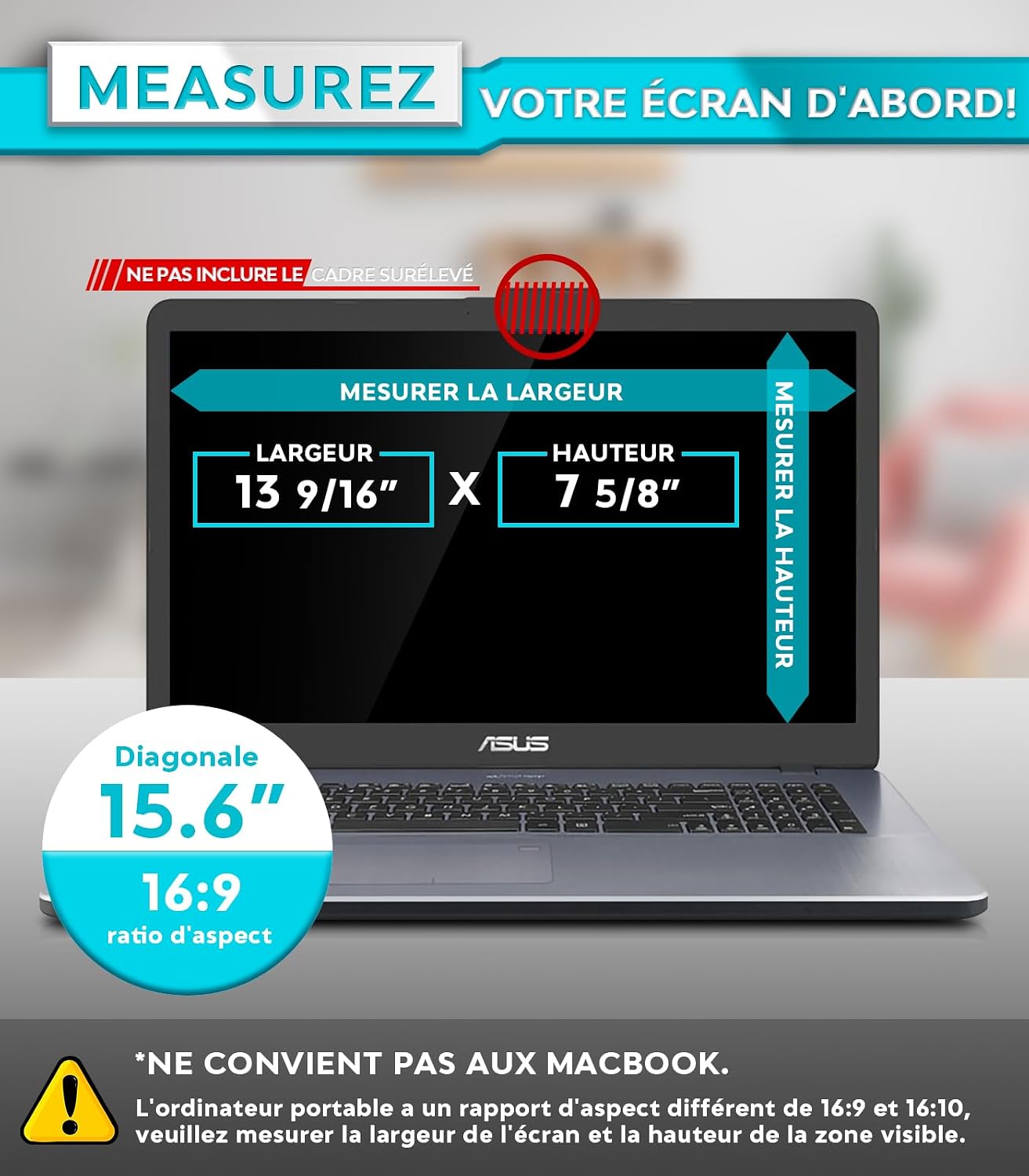 Thumbnail 1 de PYS Filtre écran Confidentialité 15,6 pouces 16:9 (anti-espion, anti-lumière bleue) pour PC HP/Dell/Lenovo/Acer/ASUS/Samsung