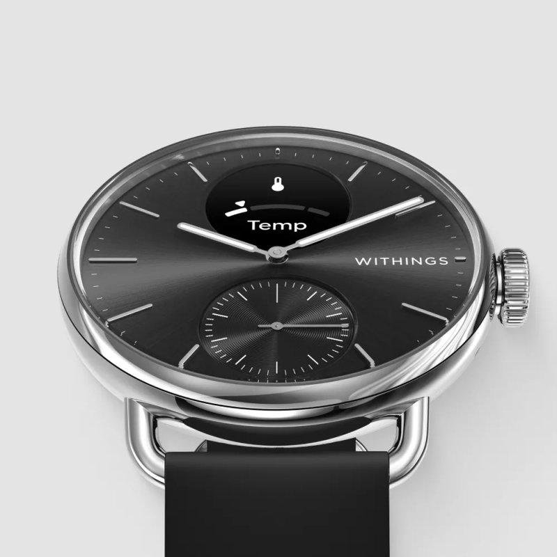 Detalle 2 de Withings ScanWatch 2 Bluetooth 38mm en acero inoxidable con correa negra