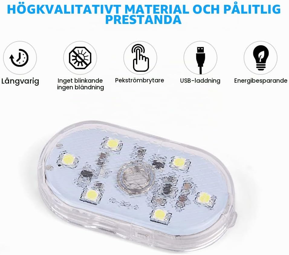Thumbnail 2 de URAQT bilinredningsljus med 6 LED, touchsensor och USB-laddning, 2-pack