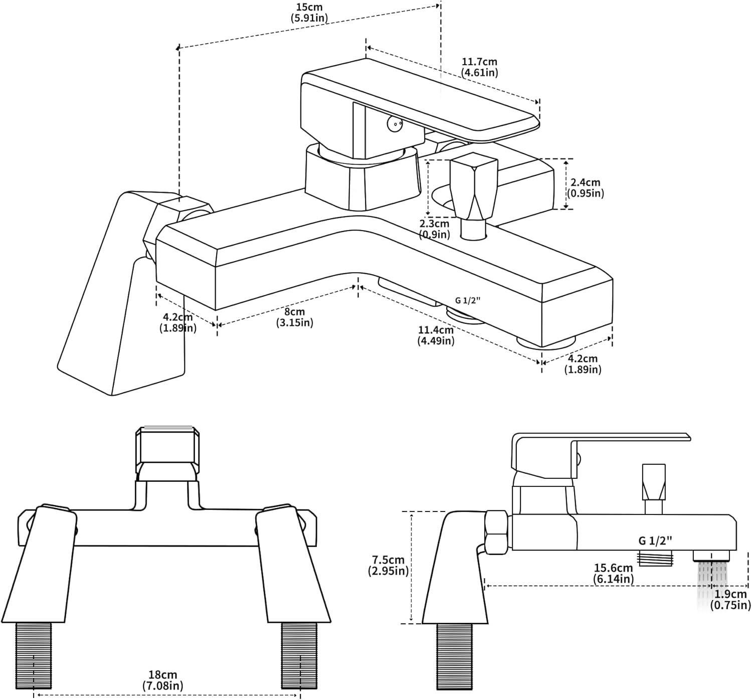 Thumbnail 4 de Robinet de bain MORADO — Mitigeur monocommande sur Pont, Chromé, 180 mm, sortie douche et bain