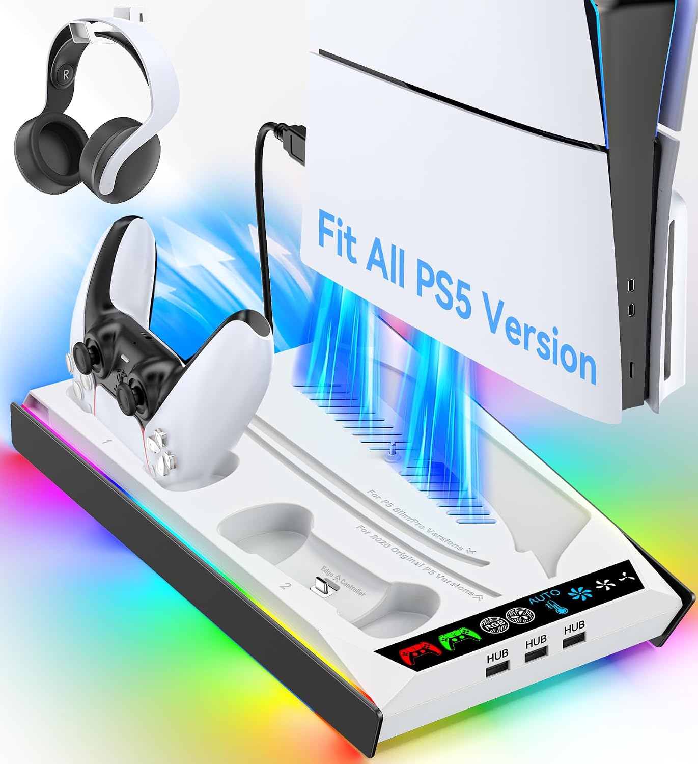 Detalle de PS5/ Pro/Slim Stand for Disc & Digital Console: Cooling, Charging and Docking Station