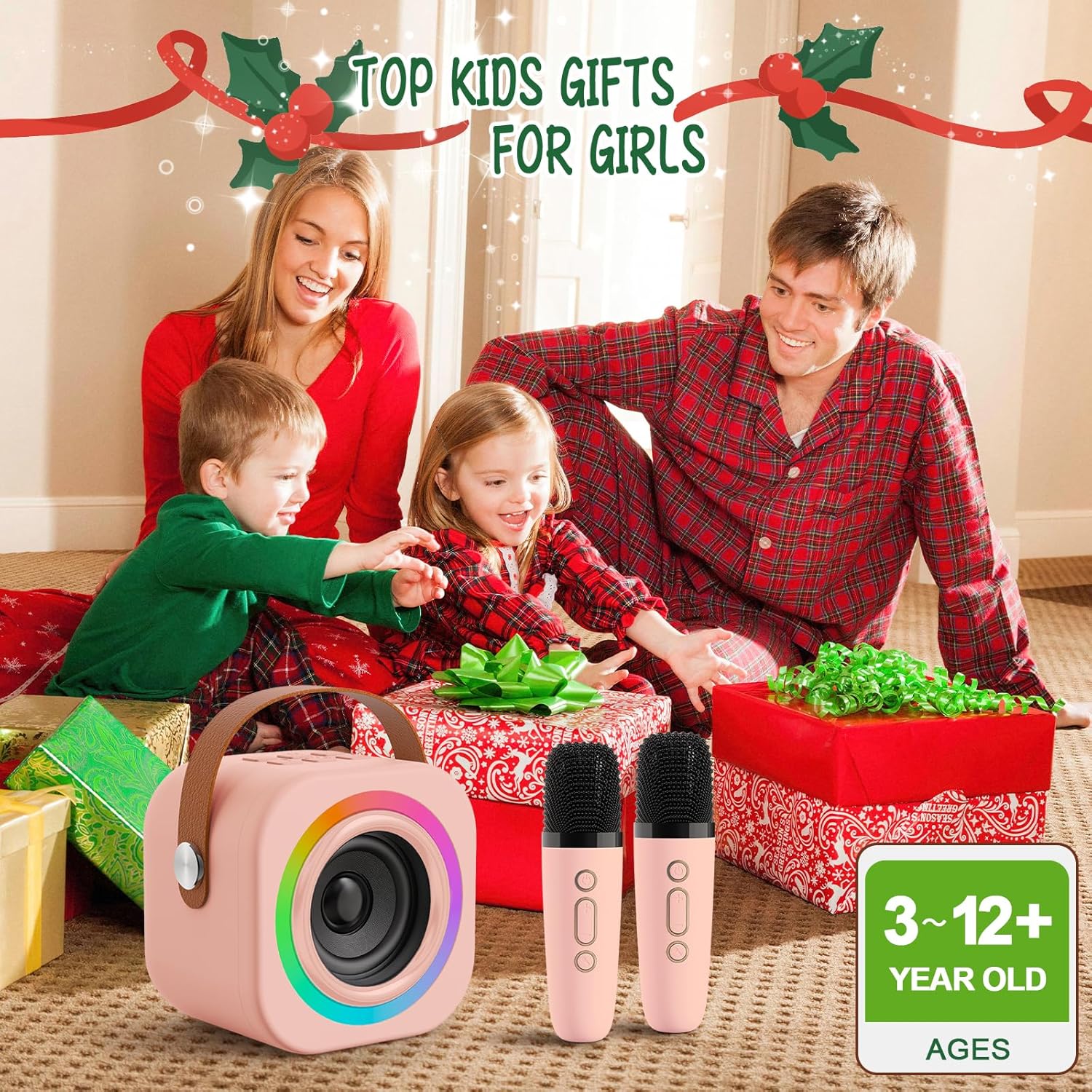 Detalle de Mini Karaoke Machine for Kids with 2 Wireless Mics – Fun, Safe Home Karaoke for Ages 3–12