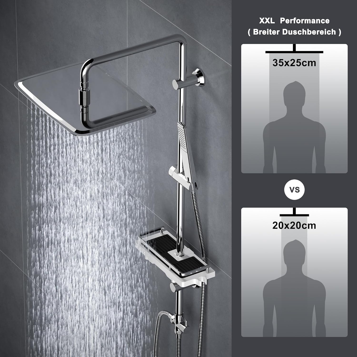 Detalle de Görbach colonna doccia in acciaio inox senza miscelatore con soffione 35x25 e asta doccia regolabile