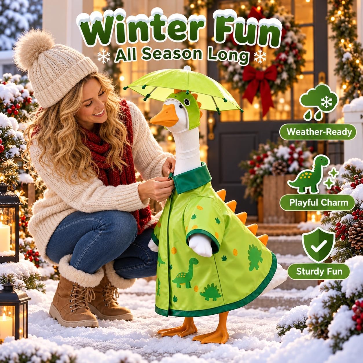 Detalle 1 de holoith HW0002A1 Porch Goose Dinosaur Raincoat Outfit with Umbrella Hat