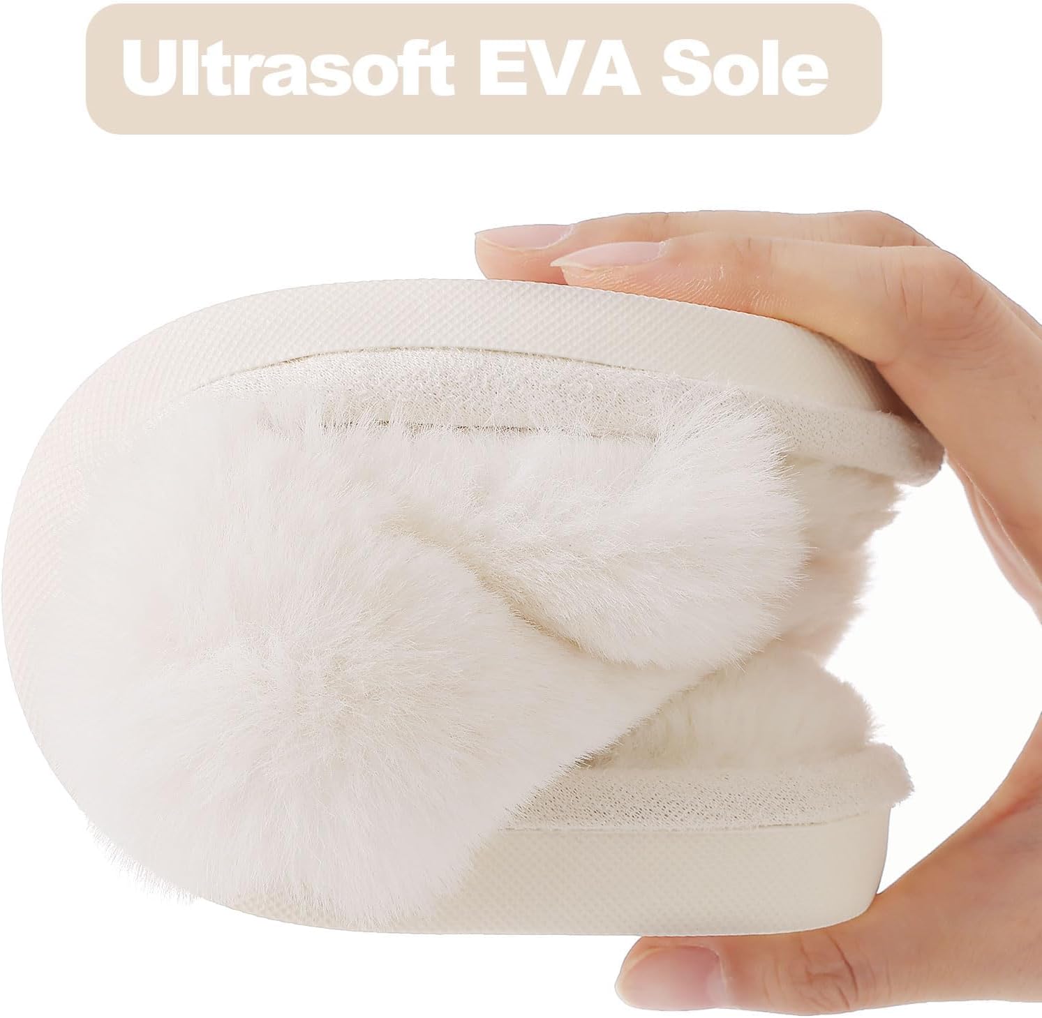 Thumbnail 4 de Evshine Cross Band Fuzzy Slippers Memory Foam