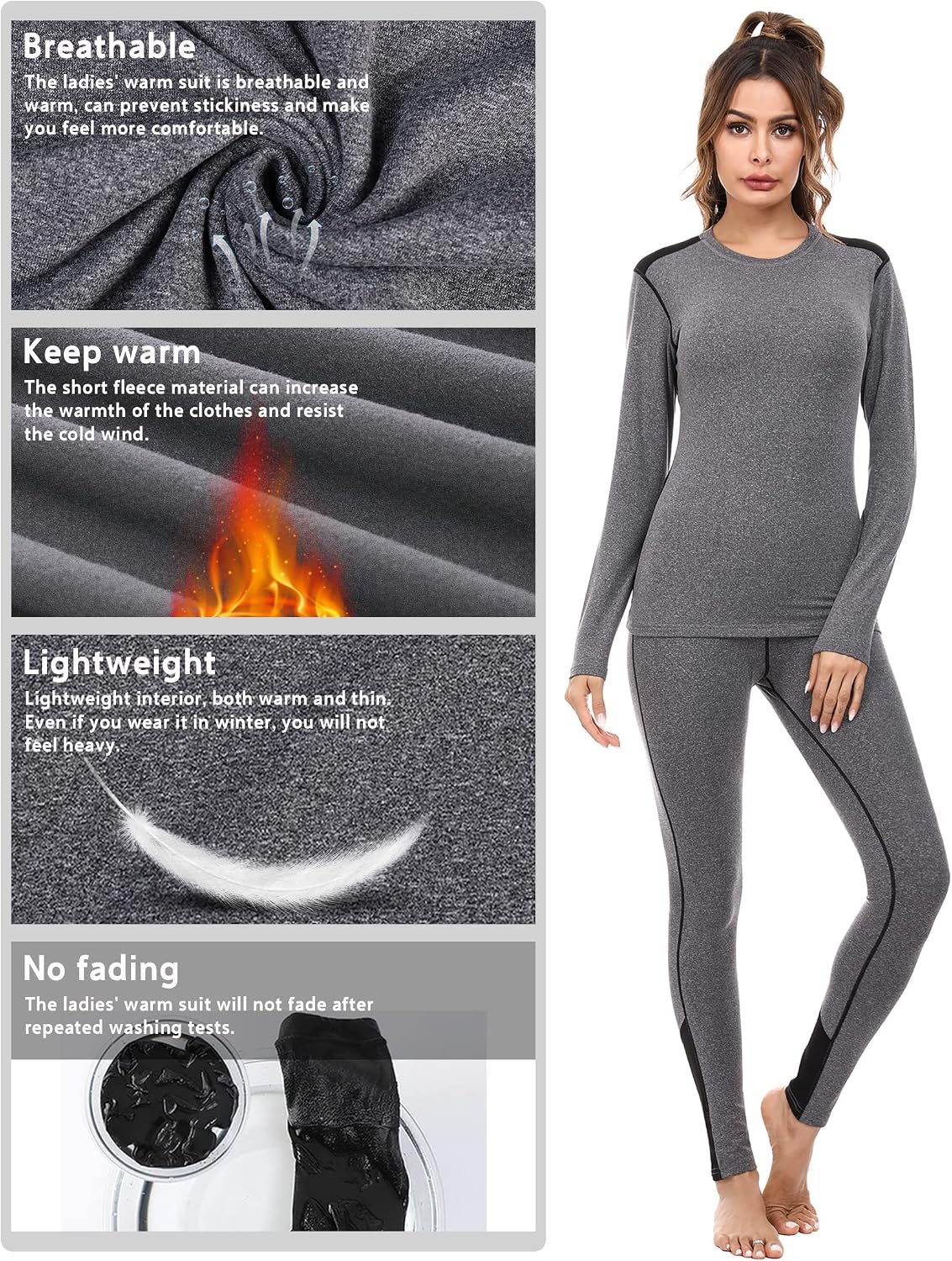 Detalle de Completo intimo termico donna Terecey: maglia a maniche lunghe e leggings/pantaloni per l’inverno