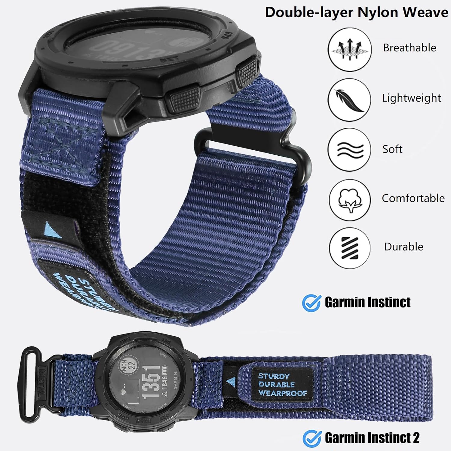 Thumbnail 3 de OTOP0 Rugged Nylon Watch Strap for Garmin Instinct 45mm