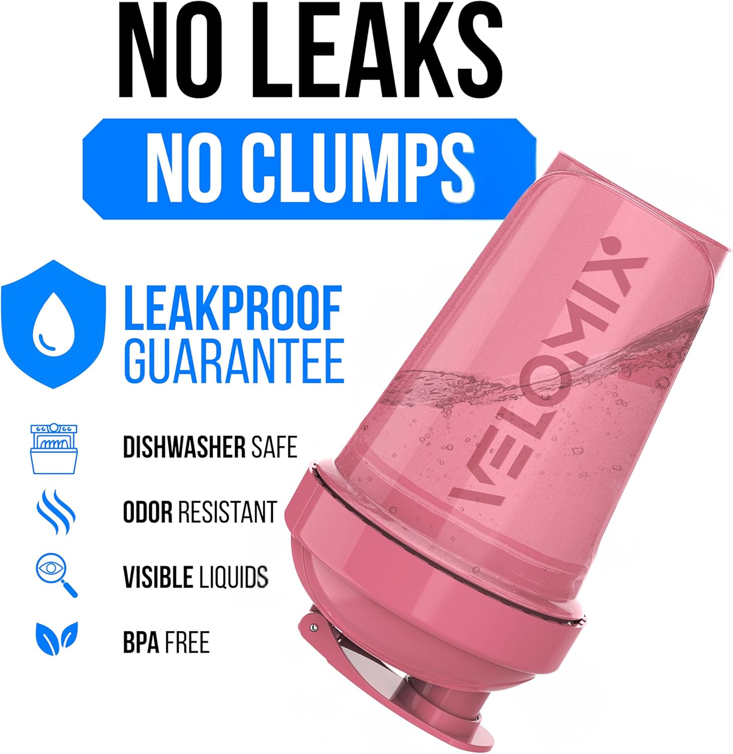 Thumbnail 2 de VELOMIX 2-Pack 20 oz Protein Shaker Bottles with Wire Whisks (Pink/Turquoise)