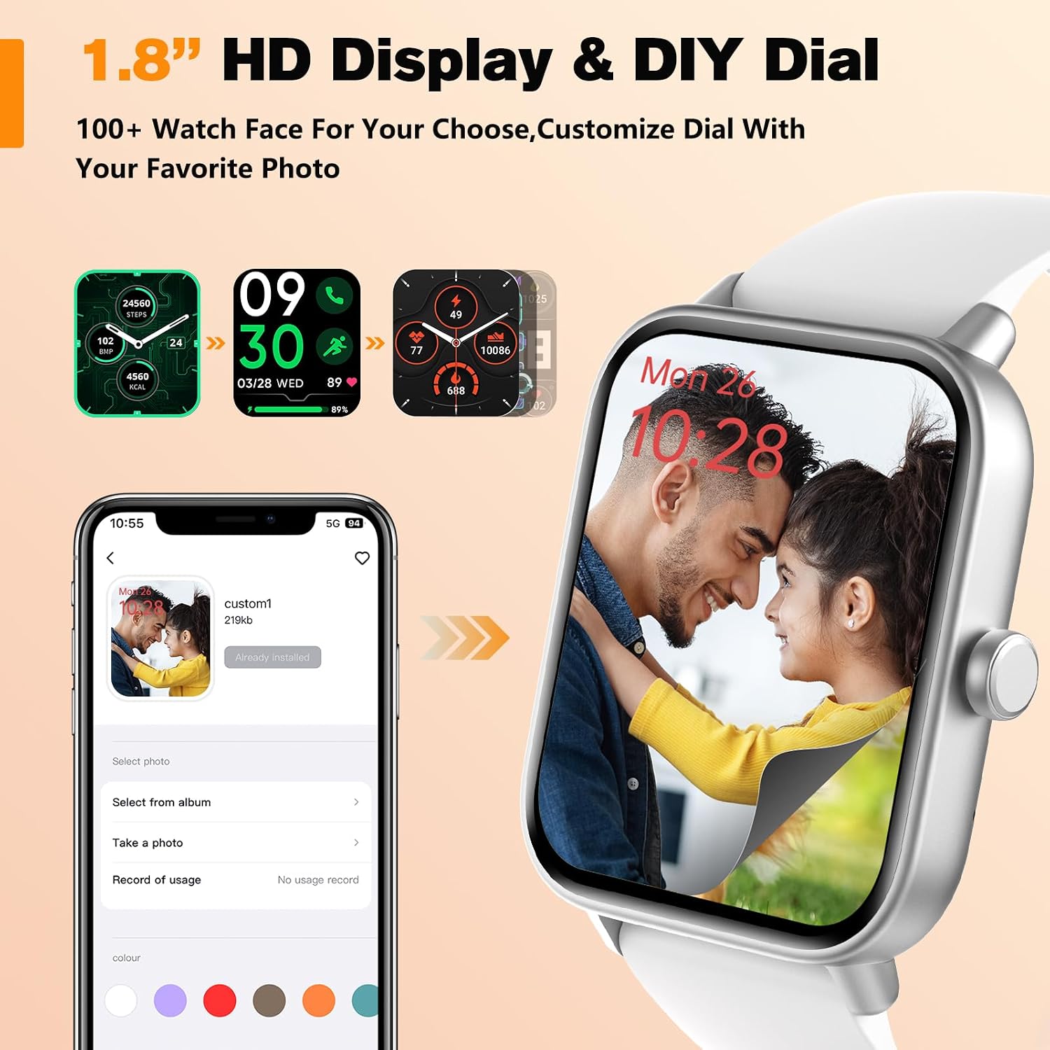 Thumbnail 6 de Smart Watch for Men Women Fitness Tracker (Alexa built-in & IP68) with Heart Rate Monitor, 1.8" touchscreen – White