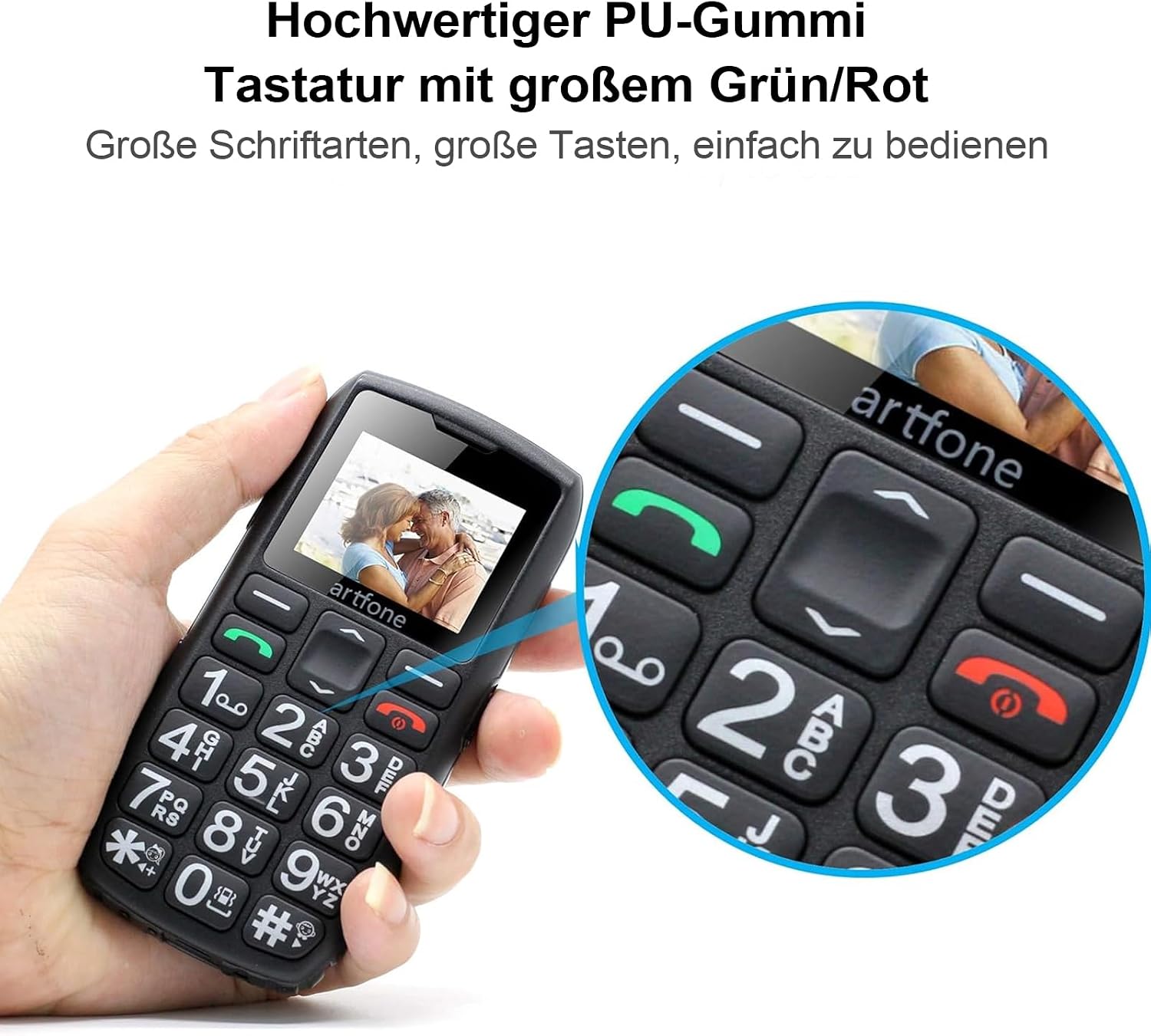 Detalle de Artfone 4G Seniorenhandy ohne Vertrag – Großtasten, Notruftaste und Taschenlampe