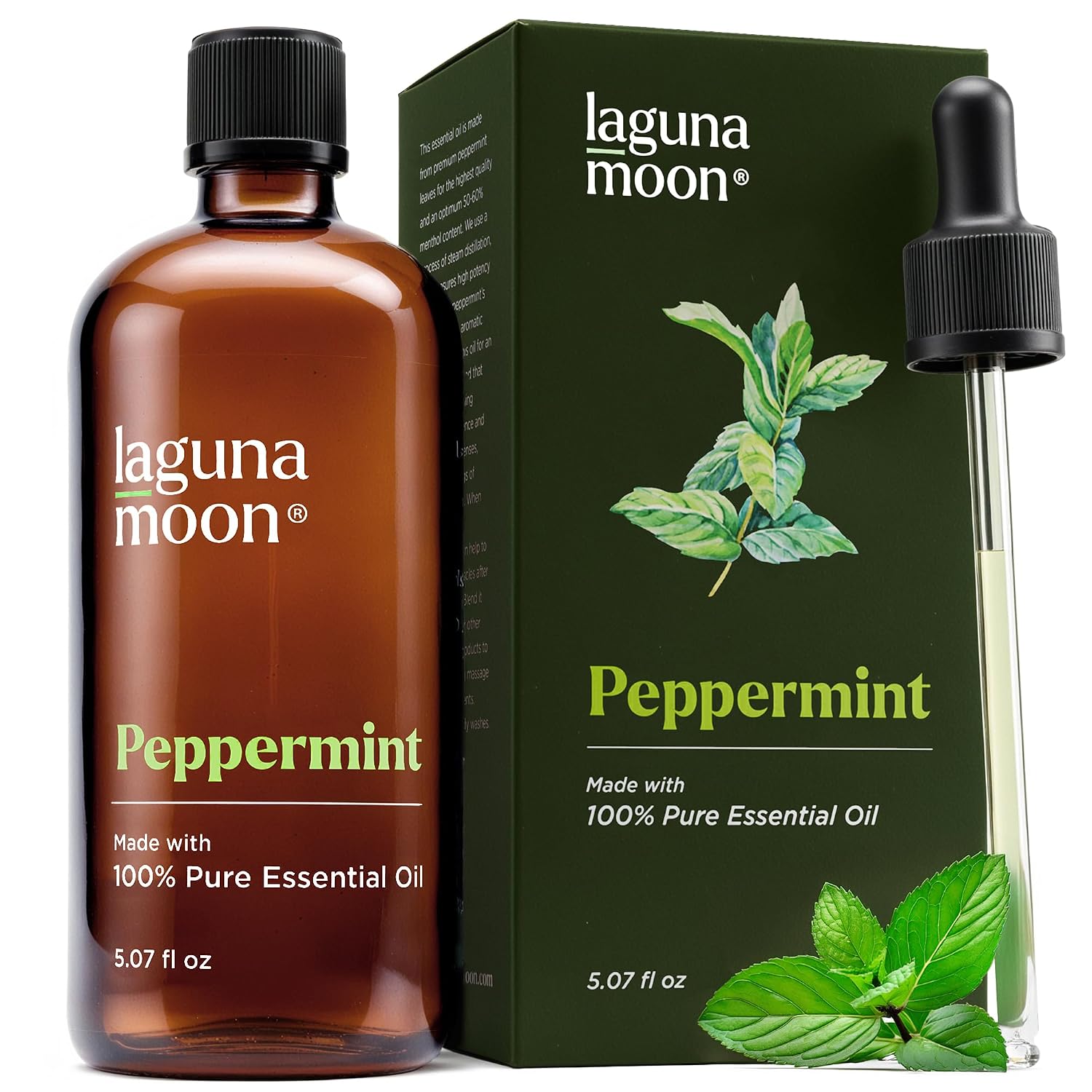 Detalle de Lagunamoon Peppermint Oil – 150mL Pure Essential Oil for Diffusers, Aromatherapy & DIY Scents
