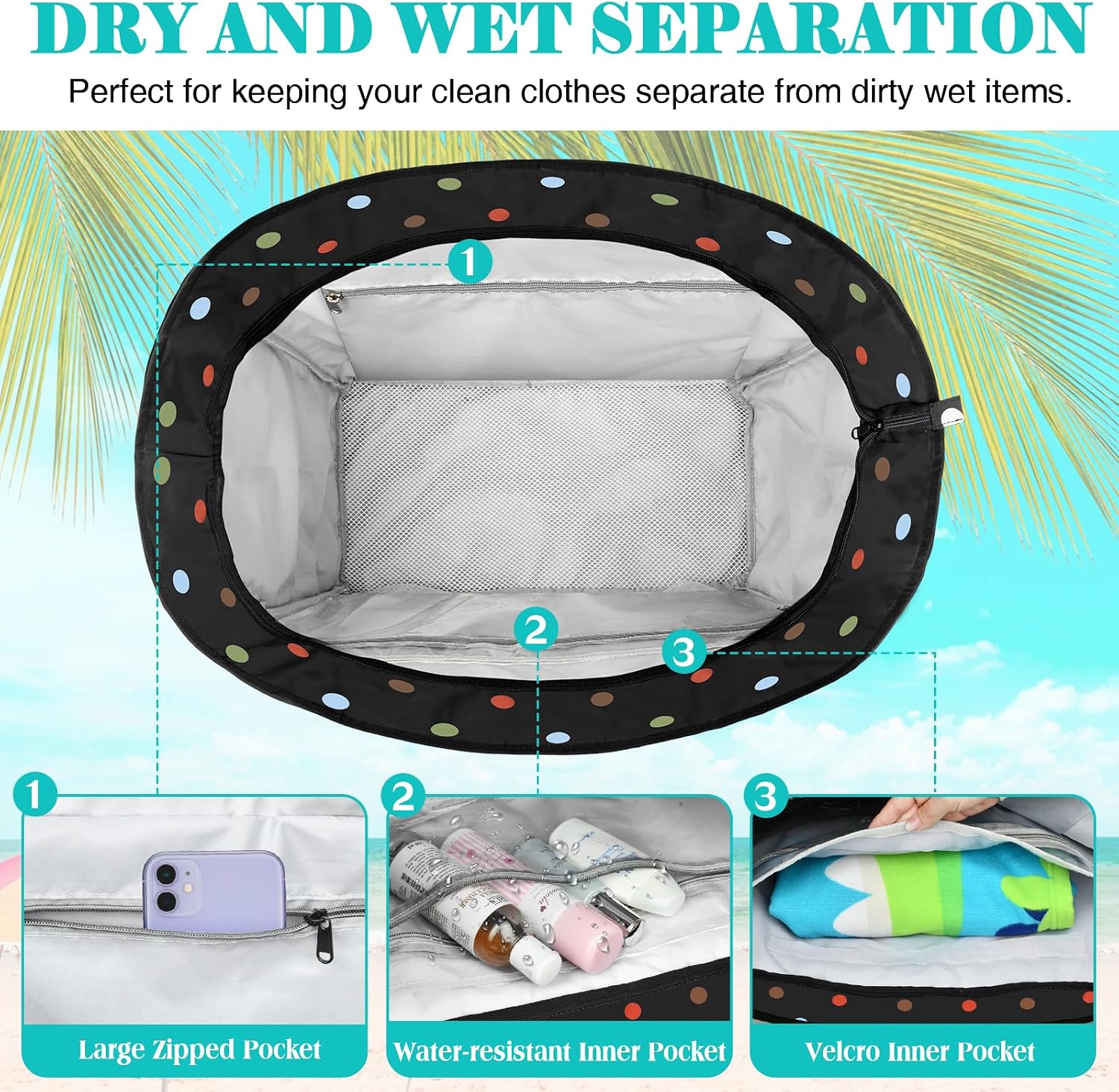 Thumbnail 4 de LUROON Strandtasche XXL 50x35x20 cm