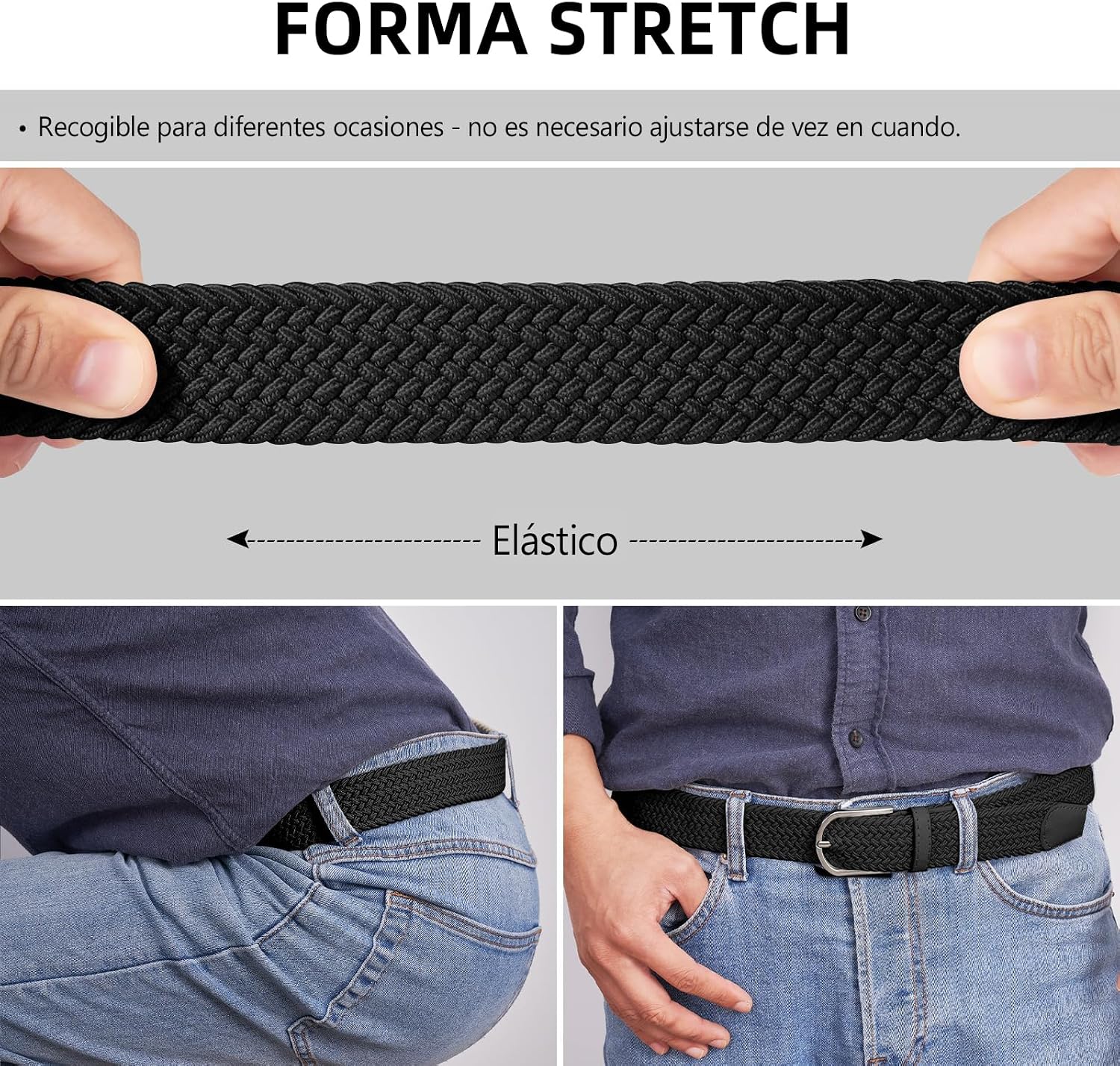 Detalle 2 de TANGCHAO Cinturón trenzado elástico para jeans