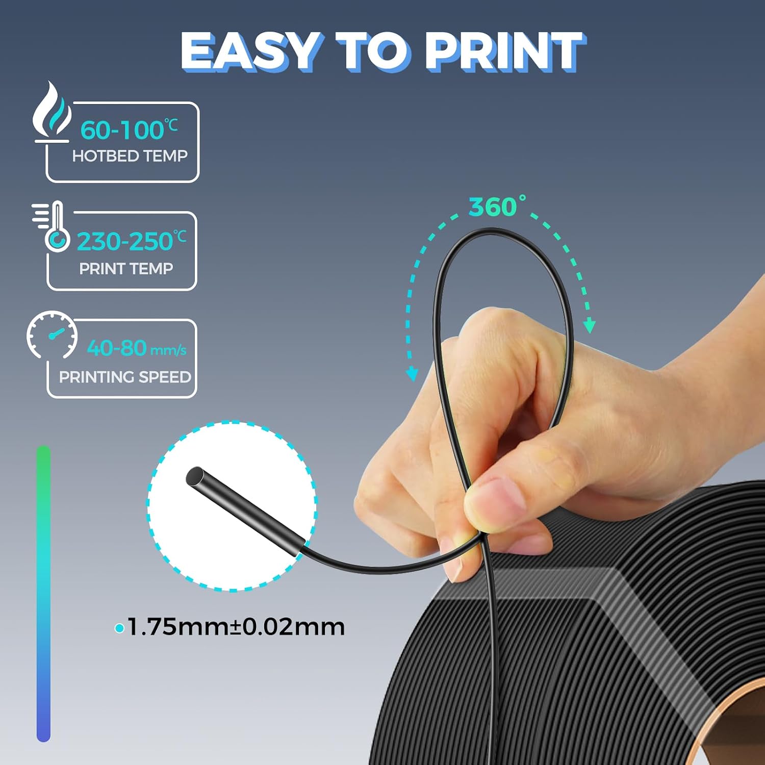 Thumbnail 4 de Creality PETG Filament Refill for Bambu Lab Spool — 2 kg, 1.75 mm, Black