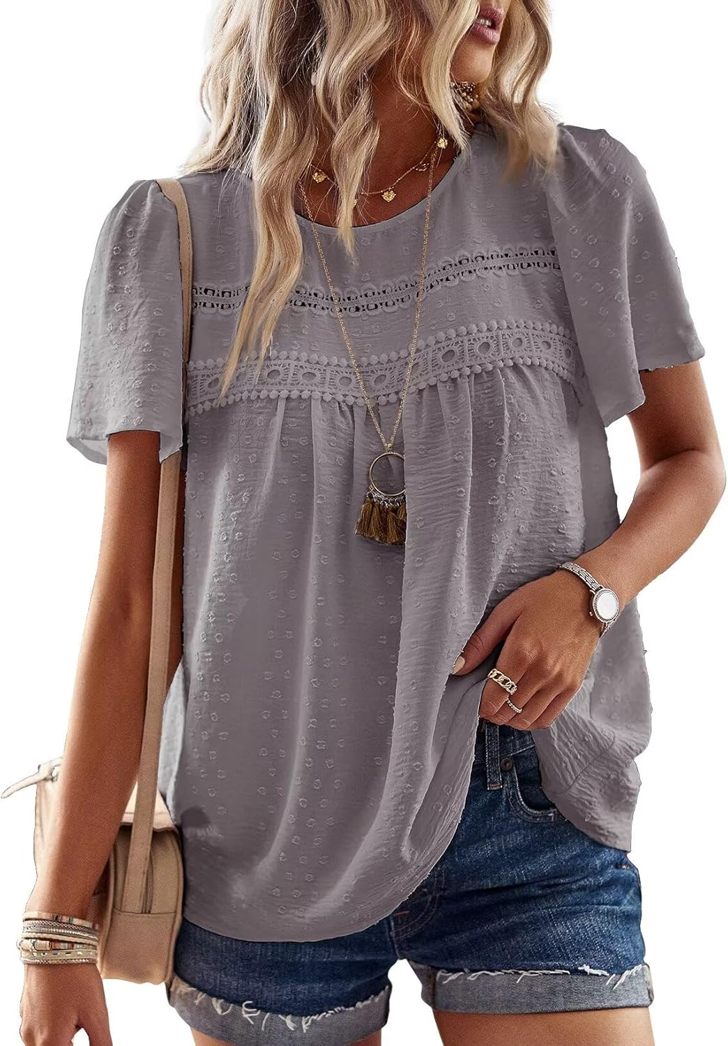 Detalle 2 de Falechay Boho Chic Crochet Lace Top – Lightweight Summer Crewneck Blouse