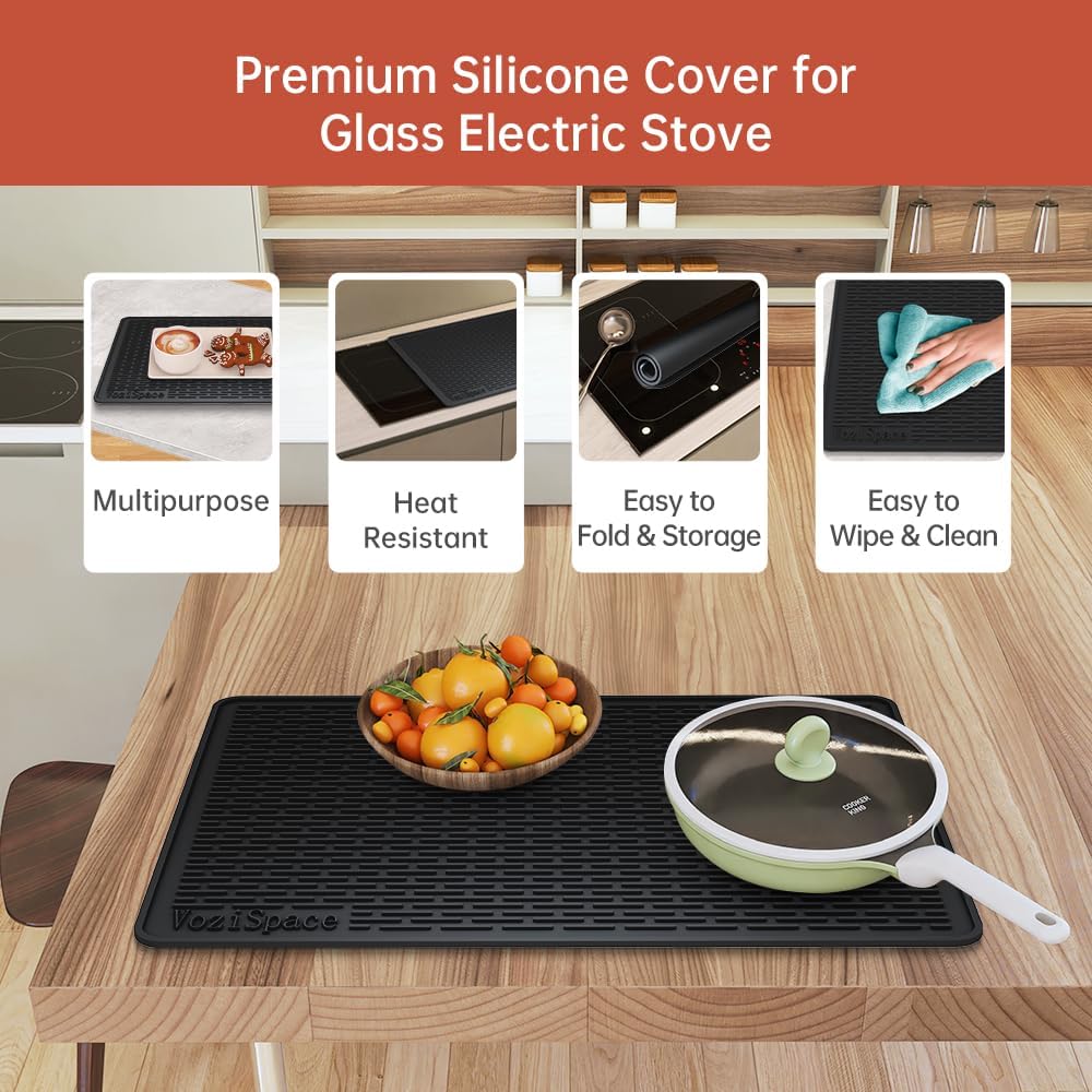Detalle de Silicone Electric Stove Top Cover Mat 28"x20" (Black) – Heat‑Resistant, Multifunctional