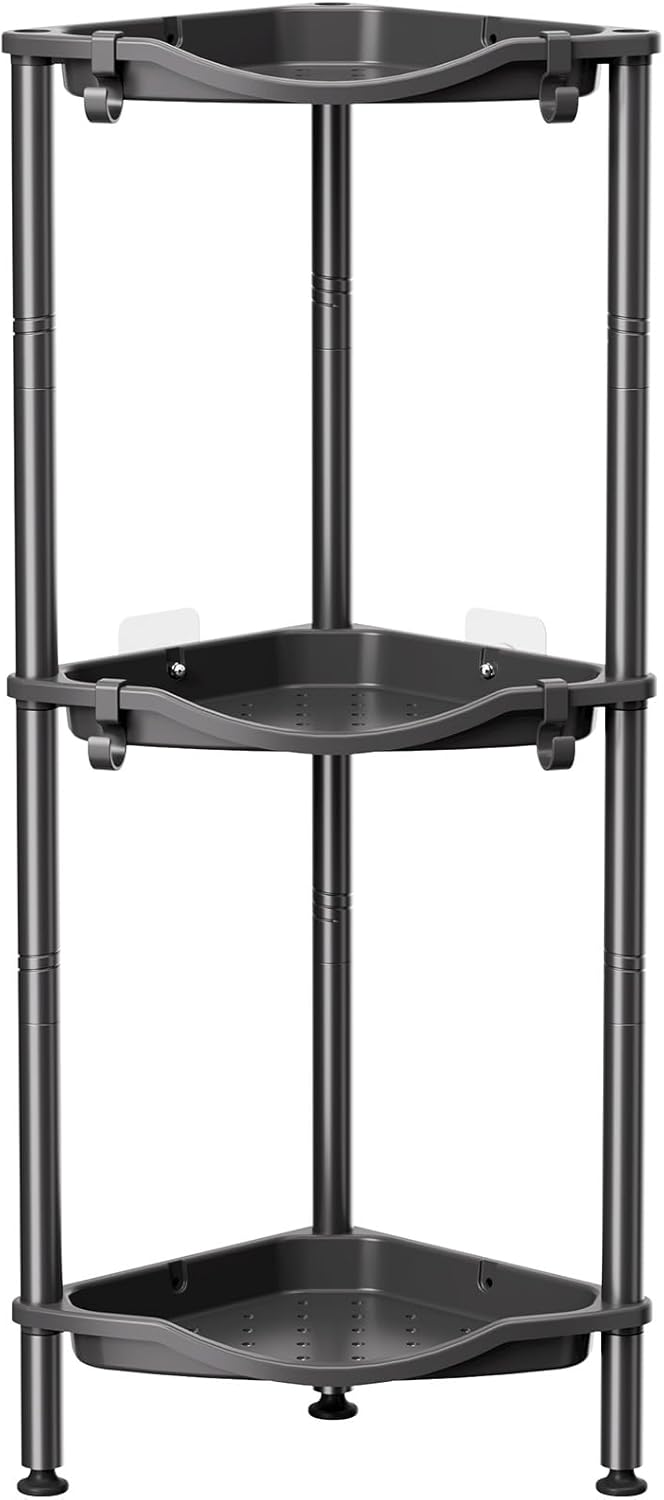 lifewit Mensola Doccia a 3 Livelli senza Foratura per angolo bagno, 34 cm, nero
