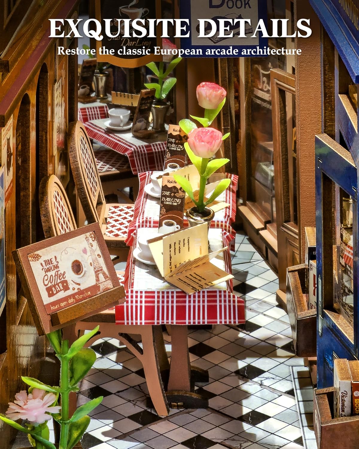 Thumbnail 1 de ROBOTIME Book Nook Kit Arcade Dating: modellismo in legno da costruire con pannello antipolvere