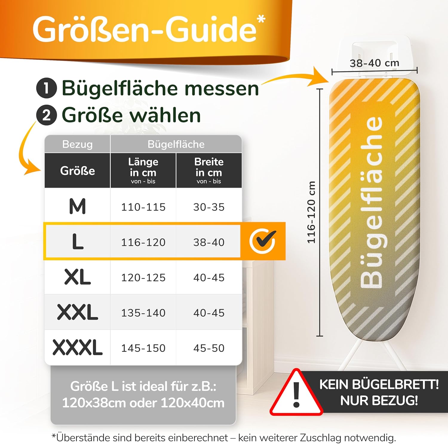 Thumbnail 1 de Smart & Gentle Super Soft Turbo-Bügelbrettbezug 120x40: ÖKOTEX Baumwoll-Polsterung, Made in Germany