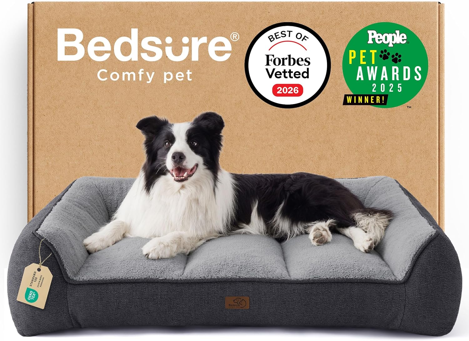Detalle de BEDSURE waschbares Hundebett für große Hunde (96x71 cm) mit wasserdichter Hülle, dunkelgrau