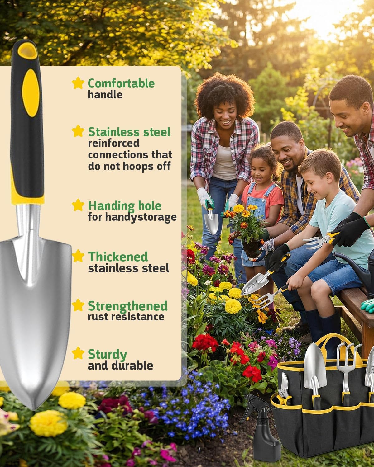 Thumbnail 1 de 7-Piece Garden Tools Set (Stainless Steel) with Storage Tote Bag, Black & Yellow