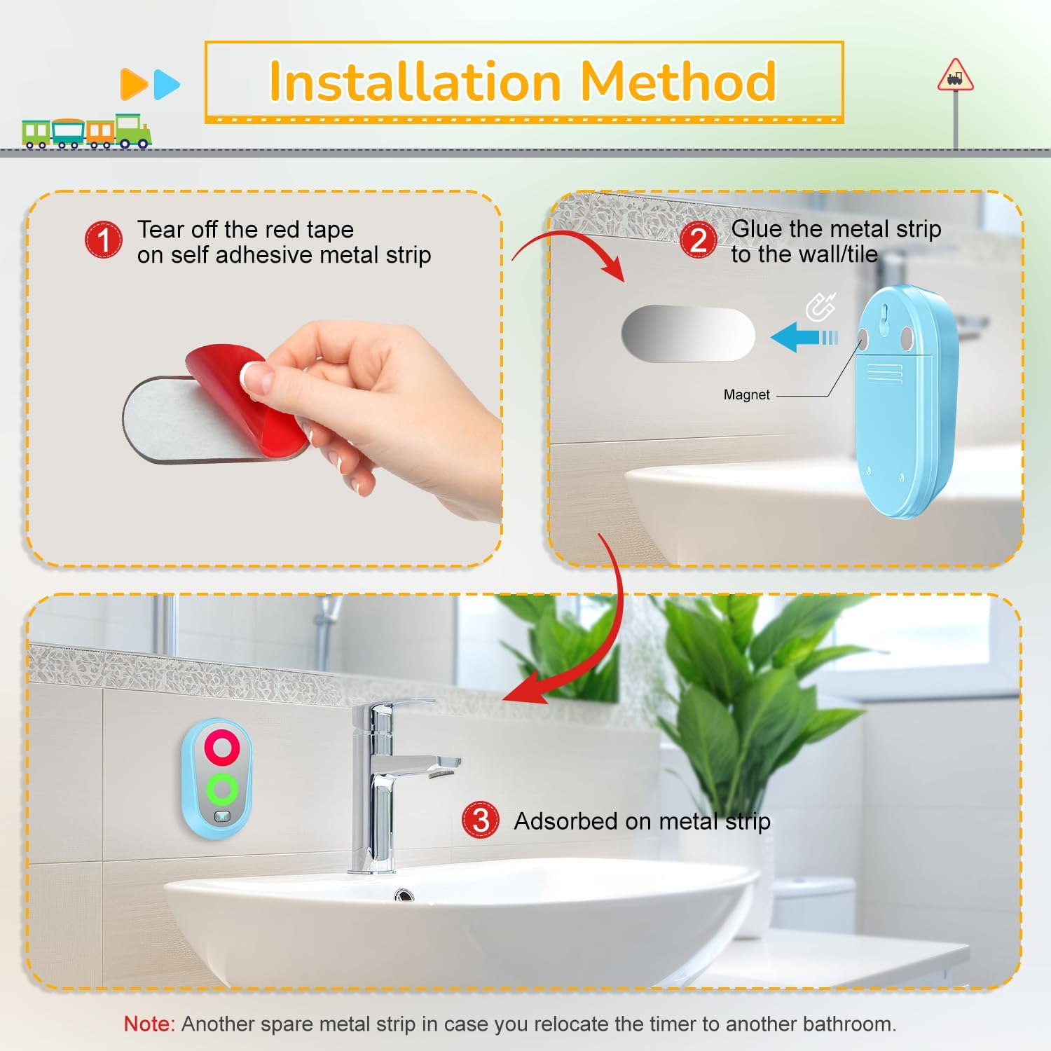 Detalle 2 de Zähneputzen Timer für Kinder (2–3 Minuten) mit Farblichtern, magnetisch & wasserdicht – Blau