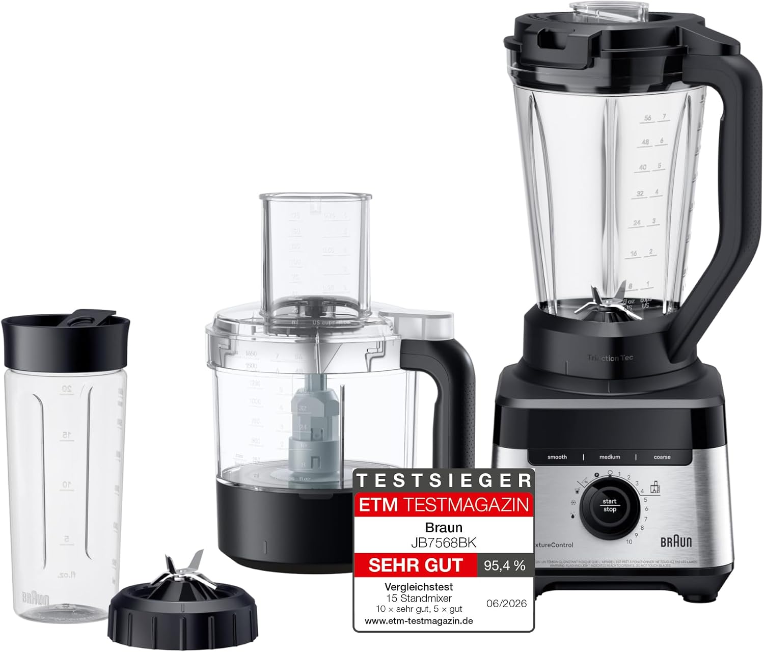 Detalle de Braun PowerBlend 7: Hochleistungs-Standmixer mit TriAction-Mixbehälter und 600 ml To-Go-Becher