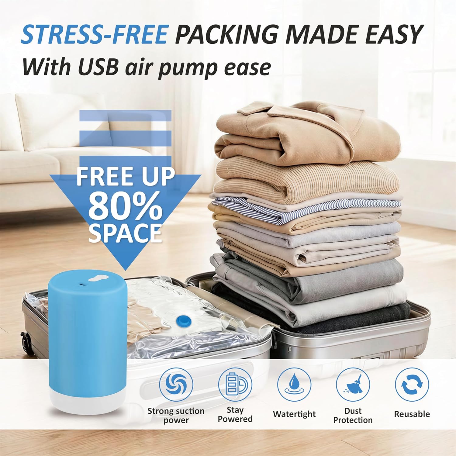 Detalle 2 de Cozy Essential Travel Vacuum Storage Bags 10‑Pack