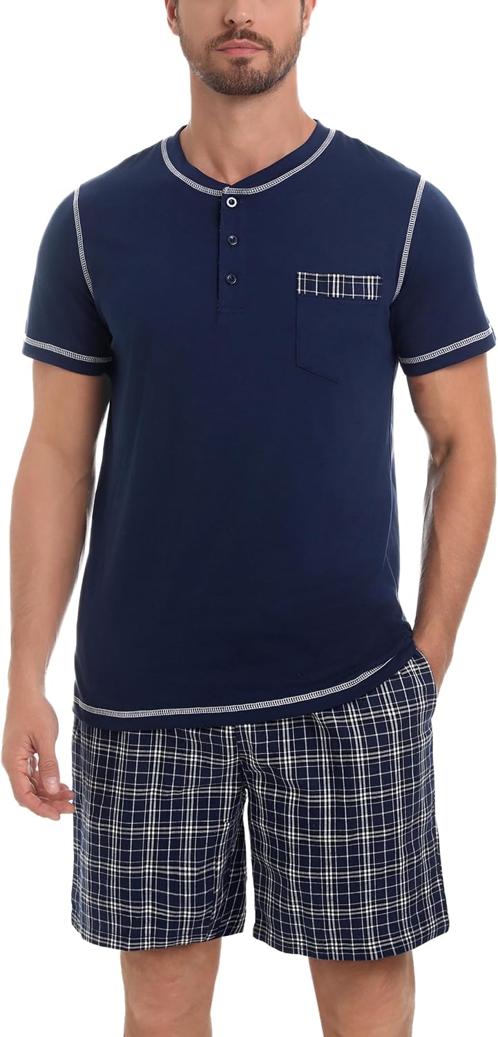 Thumbnail 6 de Litherday Pyjama Homme Été en Coton – Ensemble Court à Carreaux, Confort et Respirabilité
