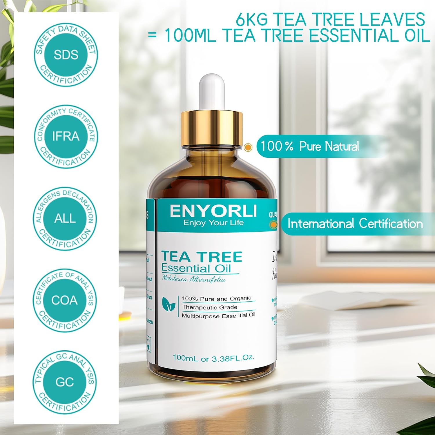 Detalle de ENYORLI USJY14 tea tree olie 100 ml, puur en stoomgedestilleerd