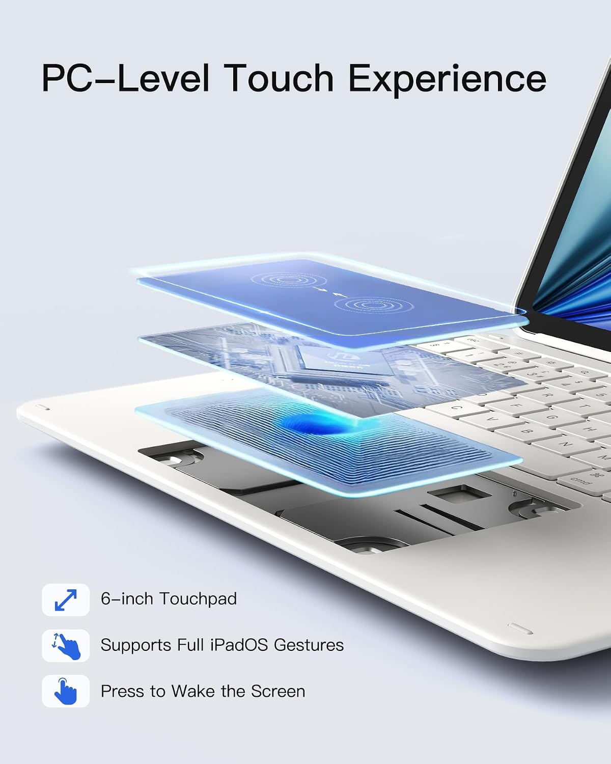 Detalle 2 de Inateck Keyboard Case for iPad Air 13 inch (M4/M3/M2) & iPad Pro 12.9 inch – UK backlit detachable keyboard case with large trackpad, white
