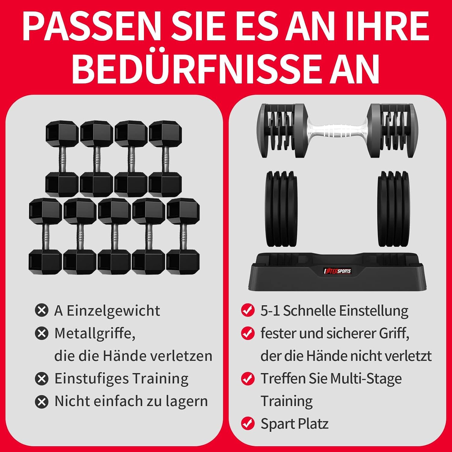 Thumbnail 4 de EnterSports verstellbare Kurzhanteln 12 kg