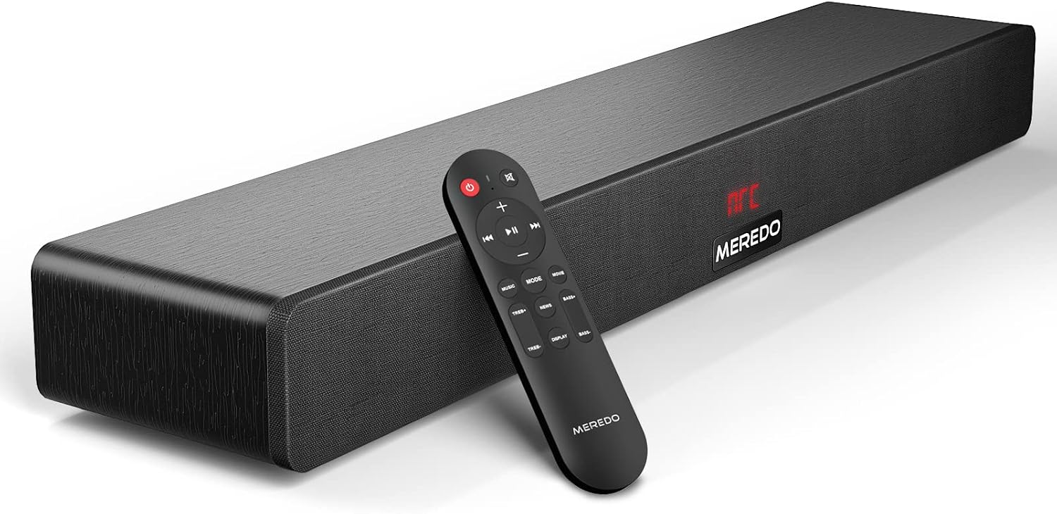 Detalle de MEREDO Soundbar 2.1 Holz – 150 W mit integriertem Subwoofer, ARC, BT 5.0, 5 EQ-Modi
