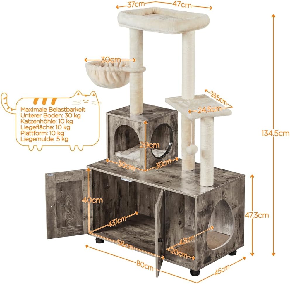 Thumbnail 3 de Yaheetech Katzenbaum mit Katzenklo Schrank (134,5 cm) – 2-in-1 Kratzbaum & Katzentoiletten-Schrank in Greige-Beige