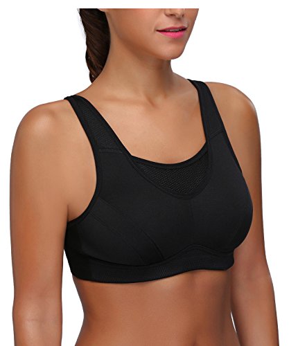 Detalle 2 de Wingslove Soutien-Gorge Sport Femme Grande Taille Impact Élevé sans Armature Non Rembourré – Noir, 95D