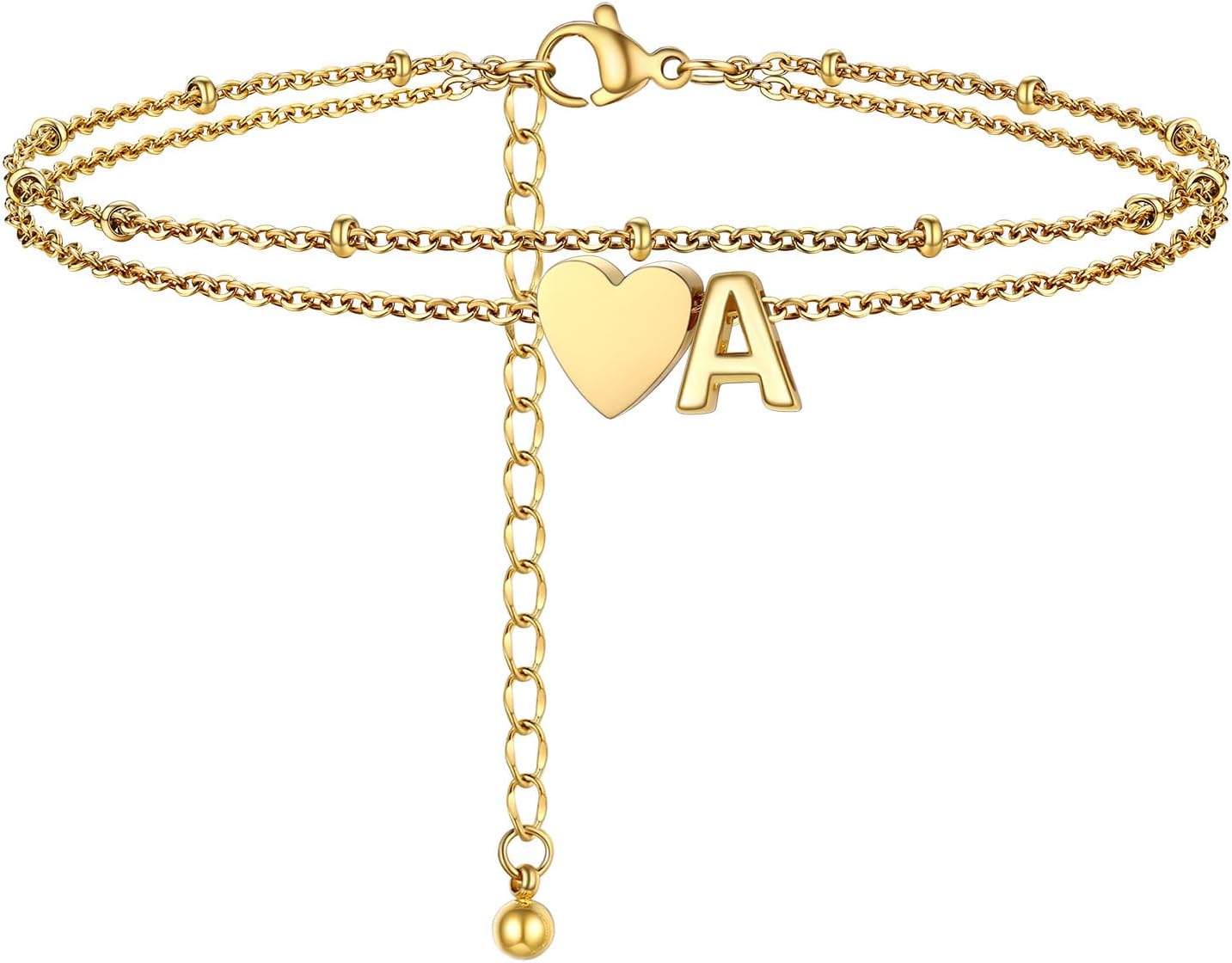 Thumbnail 6 de PROSTEEL A-Z Cavigliera in acciaio inox 316L doppio strato con cuore e iniziali, 22+5 cm
