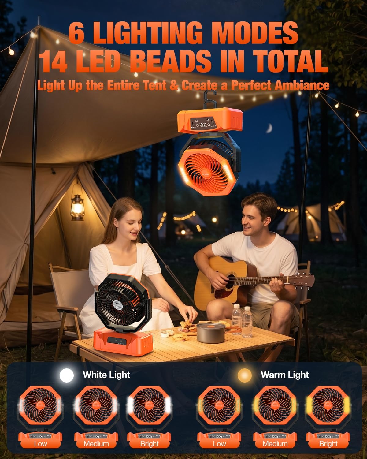 Detalle 1 de kejector campingventilator met 24.000 mAh-accu, ledlicht en afstandsbediening
