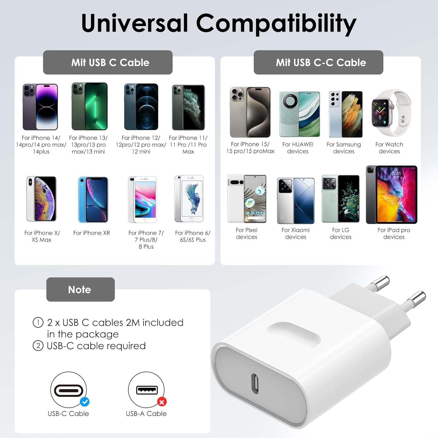 Detalle 2 de Chargeur rapide Wsehnga 20W pour iPhone 14 14 Pro ⚡