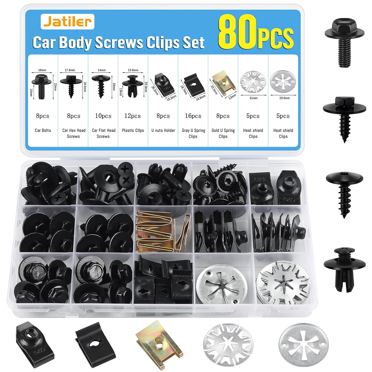 Detalle de JatilEr 80-piece car screw and nut clips kit for trim, undertray and fender repairs