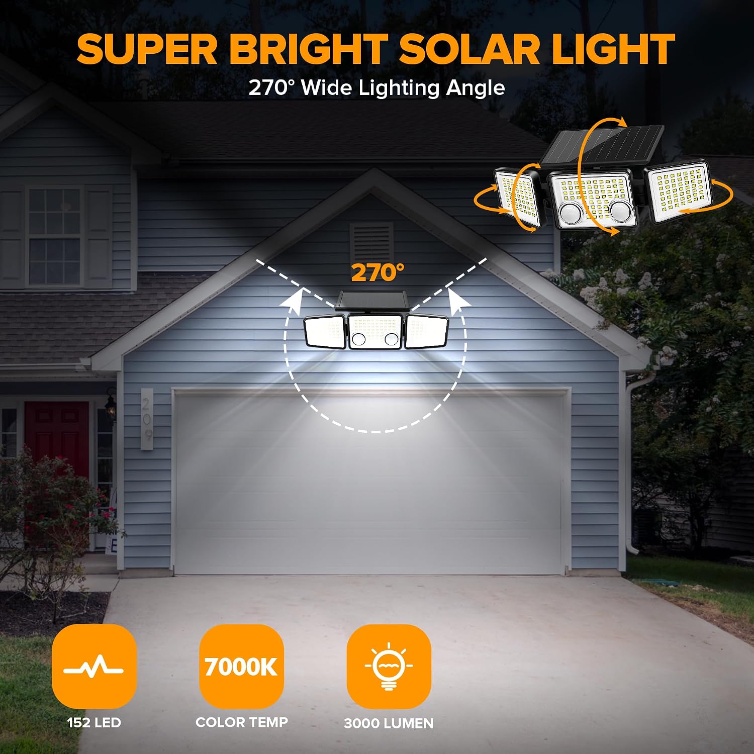 Detalle de LUTEC Solar Outdoor Lights 332 LED 7000K with Dual Motion Sensors (IP65)